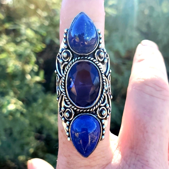 New Amethyst and Lapis Lazuli 925 Silver Statement Ring. - Picture 9 of 16
